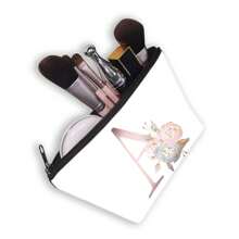 簡約便攜圖案化妝包,帶拉鍊的旅行化妝收納袋,時尚化妝品洗漱袋,印有字母的手拿小袋,小袋 - 白色 - 查看 1