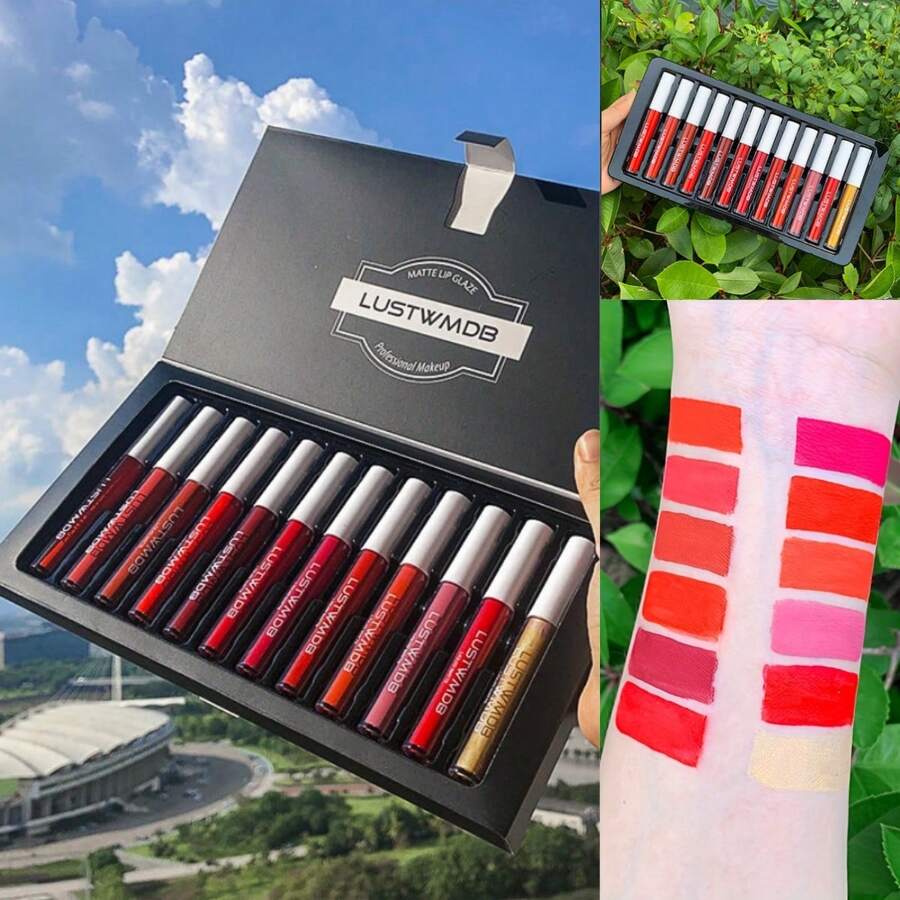 12入組/套啞光和持久唇彩,不容易至