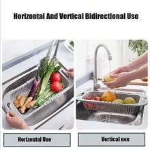 1pc/ Drain Basket Household Kitchen Sink Drain Rack Adjustable Drain Vegetables And Fruits Basket Kitchen Tools - White - View 6