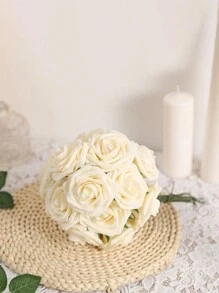 Floroom 27pcs Realistic Grey Pink Foam Artificial Roses With Stems, Suitable For DIY Wedding Bouquets, Bridal Shower Centerpieces, Floral Arrangements, Party Table Decor, Home Decoration (No Packaging Box, OPP Bag Packaging) - Champagne - View 3