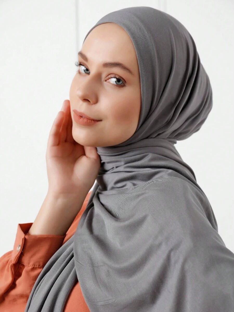 1pc Women Turban Classic Plain Color Scarf Style Headband Casual Women Hijab For Abaya - Dark Grey - View 1