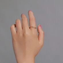 WOSTU 1pc Simple 925 Sterling Silver Open Rainbow  Ring White Crystal Adjustable Ring for Women Stackable Jewelry Statement - Gold - View 7