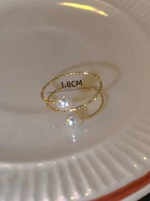 1 pieza Anillo ajustable de tres capas con perlas falsas envueltas