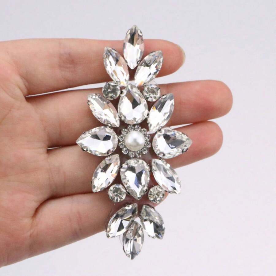 1 件仿珍珠和水钻贴花补丁，DIY 服装装饰布补丁，热熔胶类型