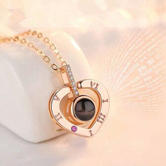 1 pieza Collar de proyección Te amo en 100 idiomas Colgante de joyería para esposa y novias Accesorios románticos y lindos para San Valentín, mamá, madre, Día de la Madre, regalo