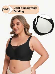 New Style Sheer Mesh Full Coverage Seamless Plus Size Bra With Support - Black - View 3