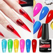 6入組7ml果凍玻璃凝膠甲油,半透明藍/粉/紅/透明/綠/黃/紫顏色,糖果色凝膠甲藝術貼士寶石led&uv凝膠甲油 - 熒光色 - 查看 9
