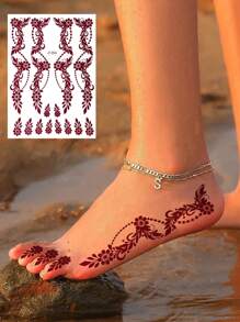 1 Foglio di Tatuaggi temporanei per i piedi con motivo floreale, impermeabile, per donne, tatuaggi finti marroni per mani, ideali per feste, festival e matrimoni