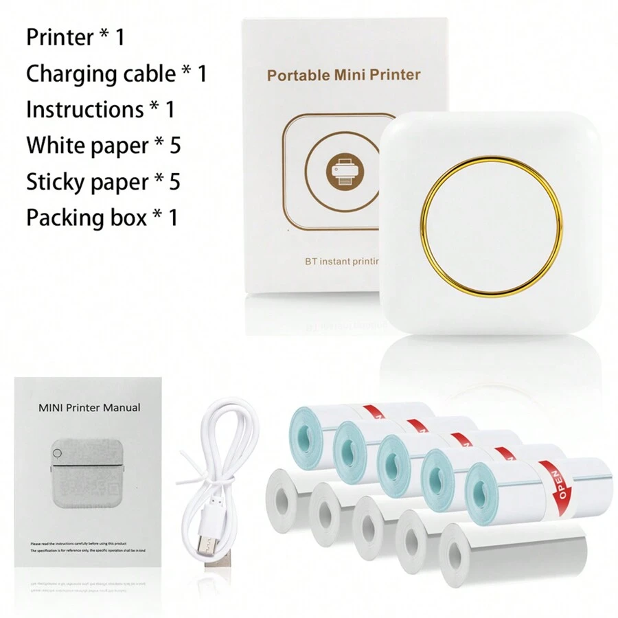 C20攜帶型迷你打印機附10捲熱敏紙貼紙製造機,迷你標籤製造機,熱敏打印機無墨印刷便攜相片打印機diy辦公室家庭 - 金色 - 查看 1