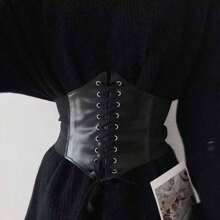 1 件女式紧身胸衣松紧腰带，可调节装饰腰带，适合连衣裙，多种颜色，也适合万圣节派对 - 黑色 - 查看 2