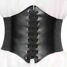 1 件女式紧身胸衣松紧腰带，可调节装饰腰带，适合连衣裙，多种颜色，也适合万圣节派对 - 黑色 - 查看 3