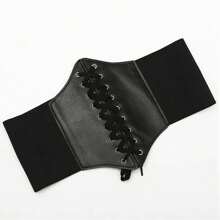 1 件女式紧身胸衣松紧腰带，可调节装饰腰带，适合连衣裙，多种颜色，也适合万圣节派对 - 黑色 - 查看 4