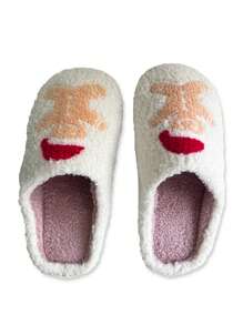 Women's Gingerbread Man Pattern Flat Indoor Slippers, Christmas Home Slippers For Winter - White - View 8