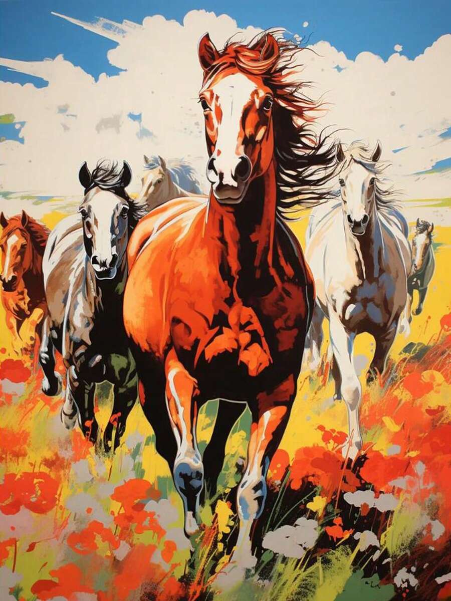 草原马艺术钻石画，全圆钻石刺绣 DIY 马赛克，客厅家居装饰墙面装饰，创意艺术品刺绣，1 套