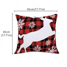 1pc Christmas Red Plaid Design Pillowcase - Red and White - View 2