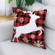 1pc Christmas Red Plaid Design Pillowcase - Red and White - View 5