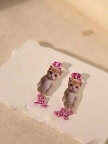 寵物愛好者的個性耳環,以戴著帽子和靴子的狗和貓為特色,可愛、有趣、逼真、誇張,非常適合作為女士冬季節日禮物、情人節禮物