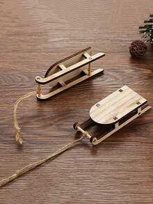 1pc Wooden Christmas Sleigh Natural Colors Party Scene Set Craft Sleigh, Party Decor, Party Supplies, Holiday Decor, Holiday Supplies,Christmas - Beige - View 2