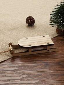 1pc Wooden Christmas Sleigh Natural Colors Party Scene Set Craft Sleigh, Party Decor, Party Supplies, Holiday Decor, Holiday Supplies,Christmas - Beige - View 6