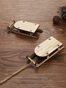 1pc Wooden Christmas Sleigh Natural Colors Party Scene Set Craft Sleigh, Party Decor, Party Supplies, Holiday Decor, Holiday Supplies,Christmas - Beige - View 4