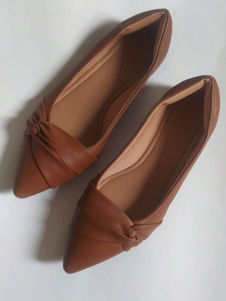 Sapatilha Feminina Bico Fino Napa De Nó Lateral Confortável sapatos feminina elegante - Caramelo - Visão 1