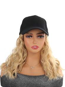 帽子假髮短波浪捲髮假髮,帶可調節黑色棒球帽帶合成卷髮延長件,適合日常佩戴 - 金色 - 查看 2