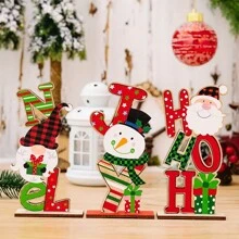 1pc Diy Cartoon Santa Claus Wooden Table Decoration, Colorful, Letter & No Face Doll Character Design, For Home, Gifts, Scenes & Props, - Multicolor - View 3