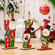 1pc Diy Cartoon Santa Claus Wooden Table Decoration, Colorful, Letter & No Face Doll Character Design, For Home, Gifts, Scenes & Props, - Multicolor - View 2