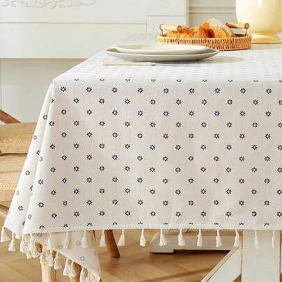 1 chiếc khăn trải bàn hình chữ nhật họa tiết hoa cúc xanh dương, thích hợp trang trí nhà theo phong cách nông trại, dùng cho bàn ăn, tủ đầu giường, bàn cà phê, nhà cửa, nhà bếp, tiệc tùng, sinh nhật, ngày lễ, mọi mùa, xuân/hè.