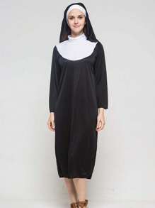 1pc Halloween Black Robe Costume, Cosplay Priest Dress For Women, Party Role Play, Stage Performance