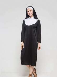 1pc Halloween Black Robe Costume, Cosplay Priest Dress For Women, Party Role Play, Stage Performance