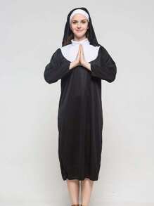 1pc Halloween Black Robe Costume, Cosplay Priest Dress For Women, Party Role Play, Stage Performance