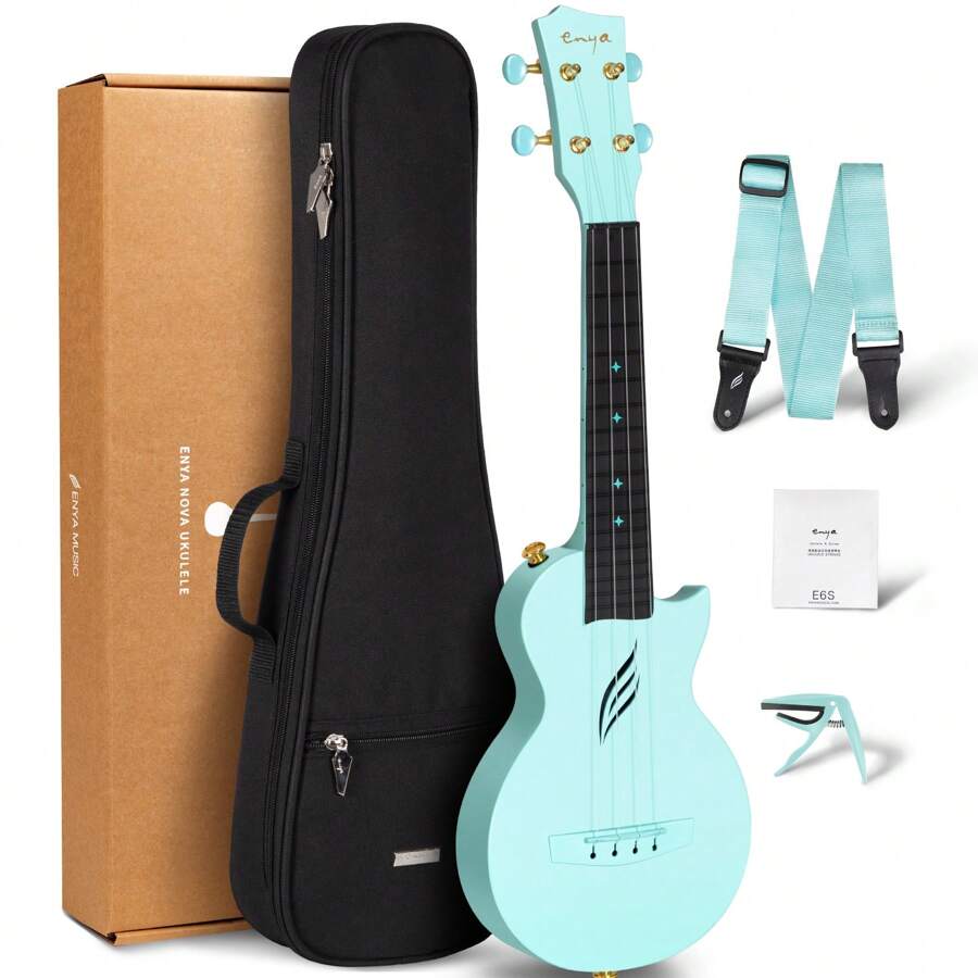Soprano Ukulele Enya Nova U Mini 21" –Carbon Fiber Travel Ukulele–With Beginner Kit Includes Semi-Hard Case, Strap, Capo, And Strings - Blå - Visa 1