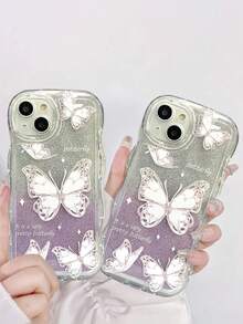 1pc Purple Butterfly Gradient Glitter Tpu Phone Case With Card Slot Compatible With Iphone - Multicolor - View 4