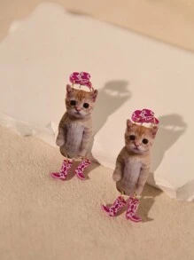 寵物愛好者的個性耳環,以戴著帽子和靴子的狗和貓為特色,可愛、有趣、逼真、誇張,非常適合作為女士冬季節日禮物、情人節禮物