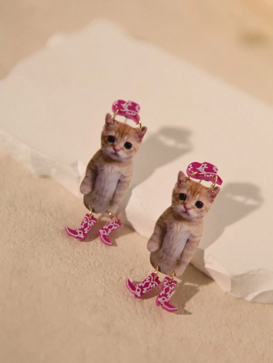 寵物愛好者的個性耳環,以戴著帽子和靴子的狗和貓為特色,可愛、有趣、逼真、誇張,非常適合作為女士冬季節日禮物、情人節禮物