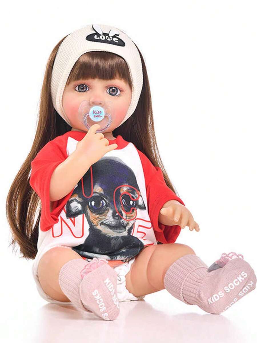 1入55厘米逼真重生娃娃,女孩軟體塑料娃娃,長發女孩娃娃,嬰兒公主娃娃玩具,柔軟逼真重生嬰兒娃娃,配件隨機發送 - 紅色 - 查看 1