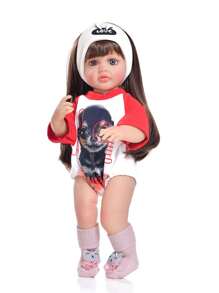 1入55厘米逼真重生娃娃,女孩軟體塑料娃娃,長發女孩娃娃,嬰兒公主娃娃玩具,柔軟逼真重生嬰兒娃娃,配件隨機發送 - 紅色 - 查看 6