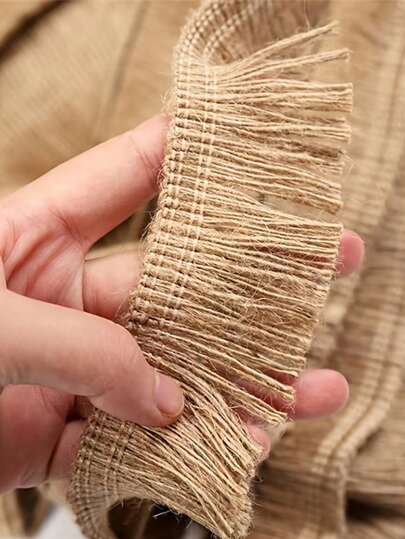 1 Roll DIY Jute Tassel Webbing  Lace , Linen Woven Decorative Ribbon Roll 196.85 Inch / 16.4ft, Easter Ribbon Decor Handwork