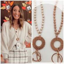 新款北歐風格木珠項鍊,帶掛繩,證件套,工作證及鑰匙扣吊飾 - 棕色 - 查看 1