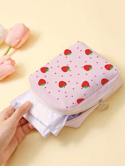 水果图案印花卫生巾收纳袋可重复使用卫生巾袋经期袋卫生袋适用于大学宿舍旅行浴室学校