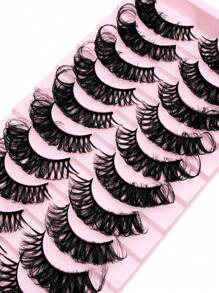 Asiteo 10 Pairs Natural Soft & Fluffy 3D Mink Eyelashes, Thick & Dense False Eyelashes, Create Messy Glamorous Mink Lashes, Lengthening & Curling, Enhance Eye Contour, Eyelash Extension Kit, Full Strip Lashes, Lengthen & Volumize Outer Corner - Black - View 5