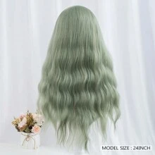 萝莉塔绿长卷曲合成女性自然蓬松假发,用於角色扮演和日常派对 - 綠色 - 查看 7