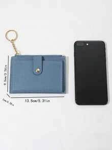 女士拉鍊卡錢包,多卡位人造皮革錢包,迷你短雙折卡包,口袋 - 藍色 - 查看 3