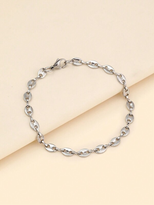 1pc Steel-colored Fashionable & Personalized Stainless Steel Coffee Bean Shaped Pendant Necklace Suitable For Men For Daily Wear