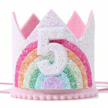 彩虹皇冠,適用於半歲、1歲、2歲、3歲、4歲、5歲、6歲生日派對 - 閃閃發光的生日皇冠,兒童生日派對帽子,嬰兒生日派對道具,皇冠生日裝飾,小女孩髮飾派對 - 多彩 - 查看 9