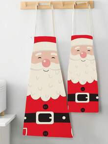 1個聖誕老人圖案亞麻圍裙,具有防油和防污功能 - 駝色 - 查看 3