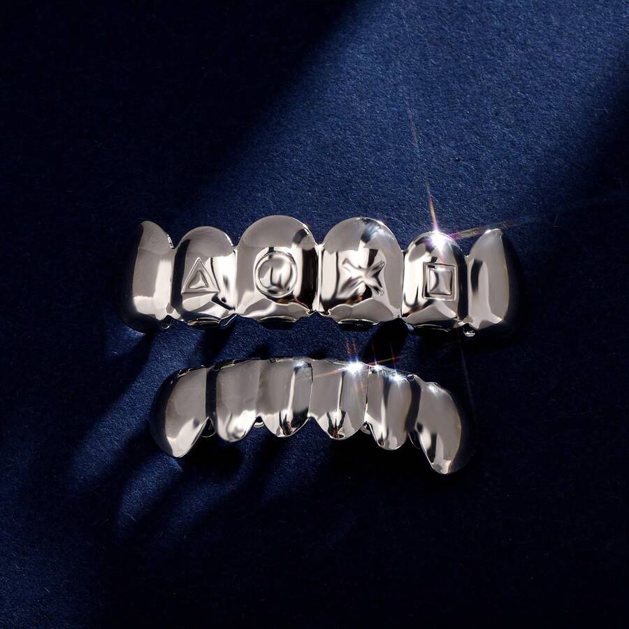 1pc Silver-colored 6 Teeth Shiny Single Grillz - Silver - View 1