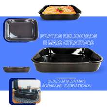 Assadeira - Travessa Cerâmica Retangular - Cinza -dolce Home - Preto - Visão 7