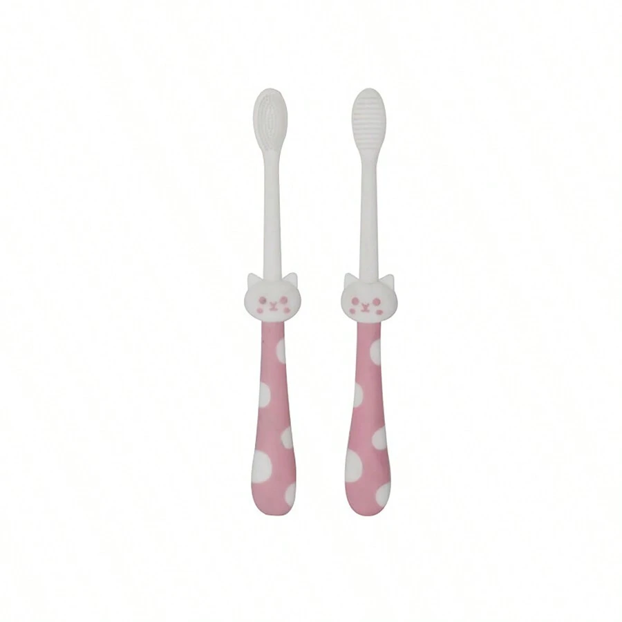 2pcs/set Pink Double-sided Two-in-one Silicone Toothbrush - Pink - View 1